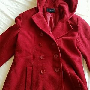 Express red peacoat with hood